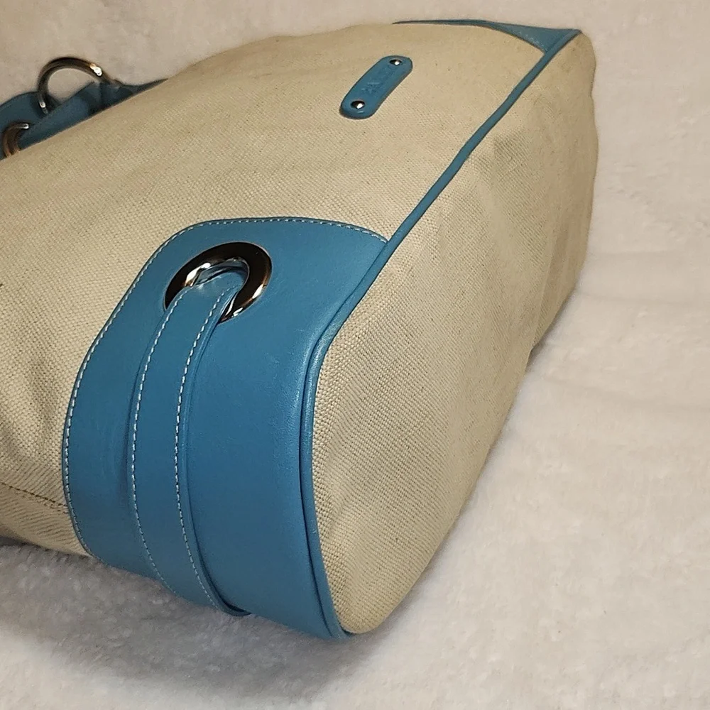 Bally Blue and Cream Canvas/ Leather Hobo Shoulder Bag